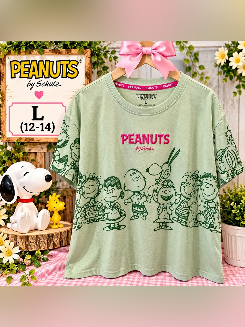 PEANUTS by Schulz Women’s Graphic T-Shirt – Light Green – Size Large – NWT